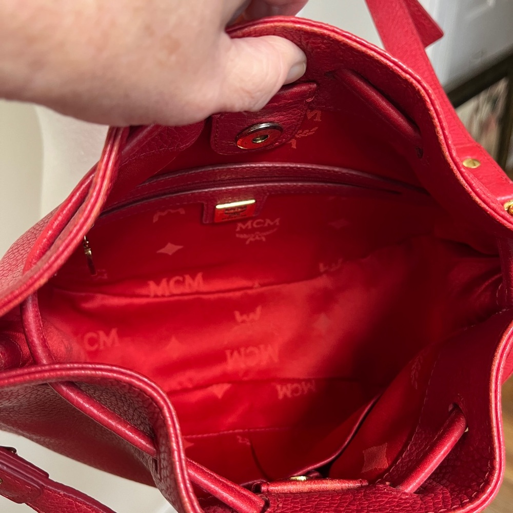 MCM,EUC,Red Pebbled Leather Shoulder Bag with Gold Accents, COA, 11.5x8.5x4”❤️!! - Picture 10 of 16